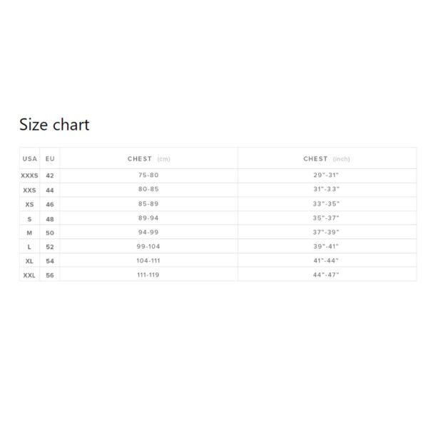 Mystic impact vest Foil black size chart