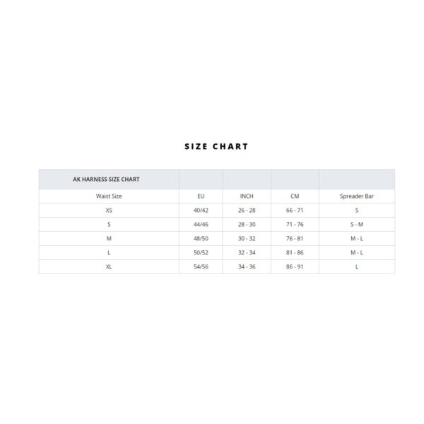 AK Harness size chart